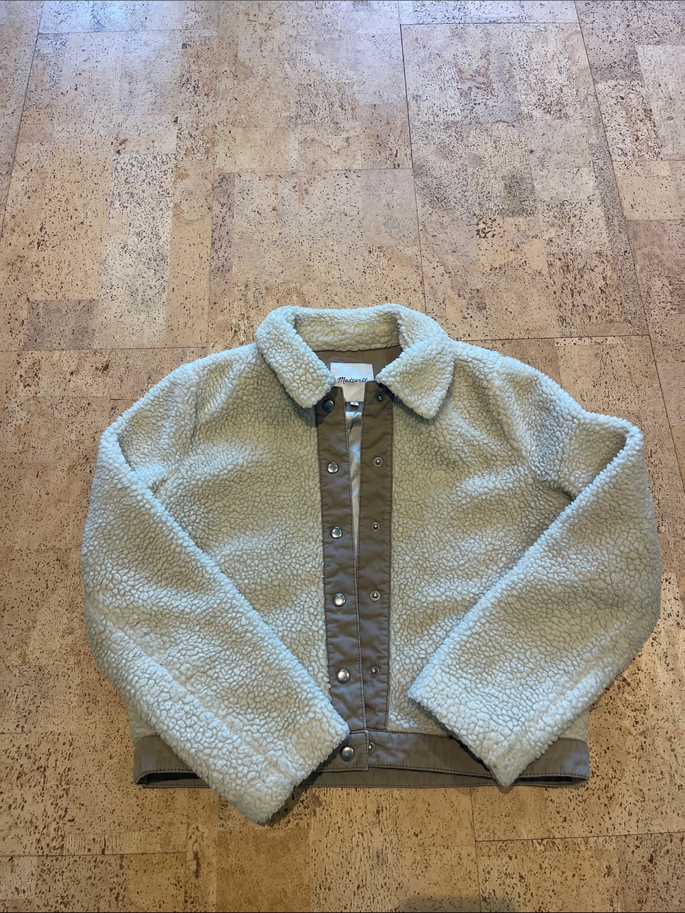 Madewell Cream Sherpa Portland Jacket with Tan Trim